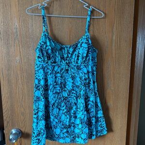 Women’s Swim Dress, Size 14, Blue Tropical Pattern